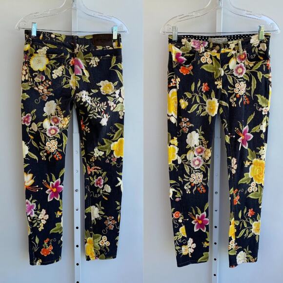 ETRO Denim Black Straight Leg Chinos Floral Stretch sz 27